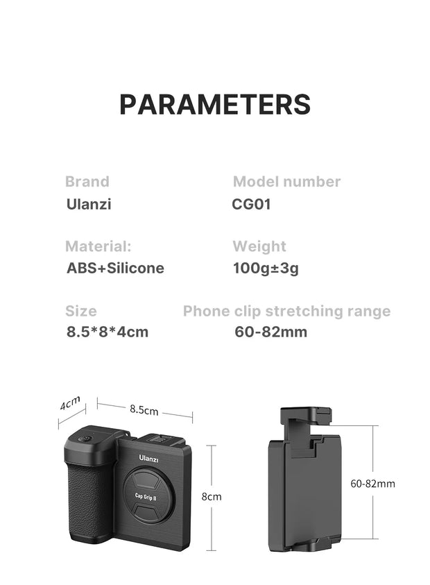 ULANZI CG01 CapGrip II Handheld Selfie Booster Grip with Bluetooth Remote Control Phone Shutter for Smartphone Photography