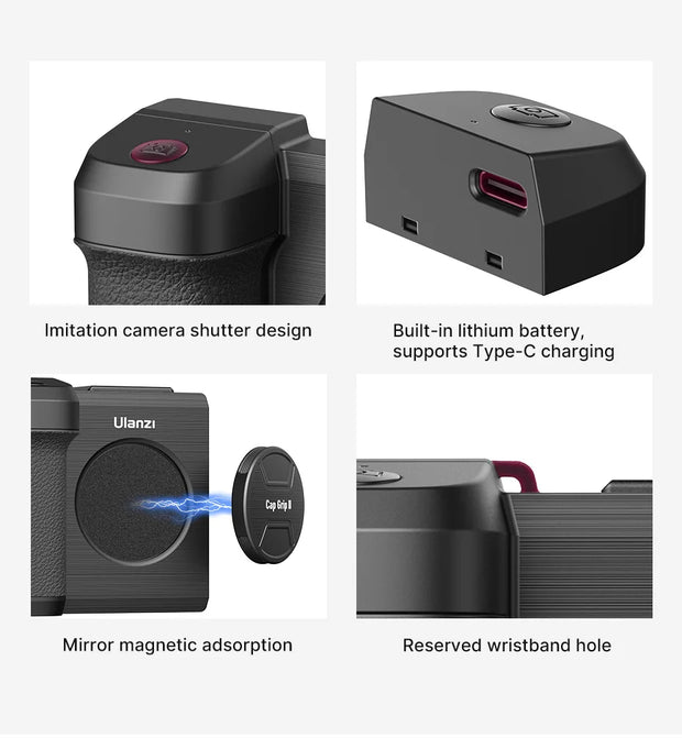 ULANZI CG01 CapGrip II Handheld Selfie Booster Grip with Bluetooth Remote Control Phone Shutter for Smartphone Photography