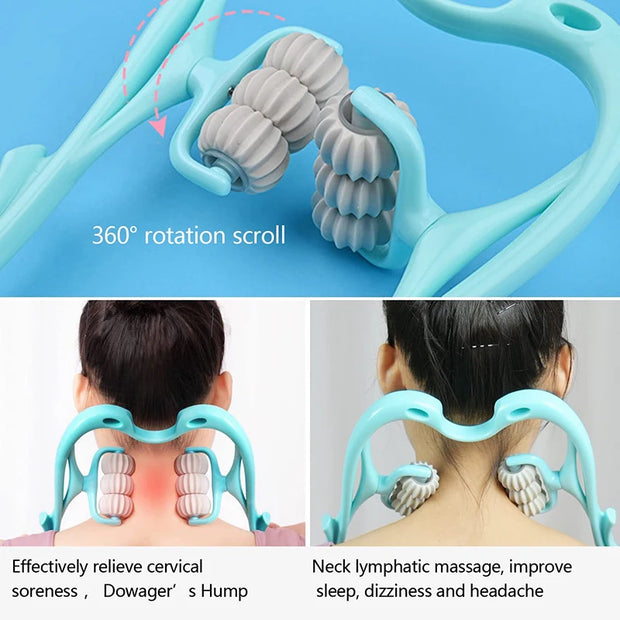 New Neck Massager Therapy Neck Shoulder Dual Trigger Point Roller Self-Massage Tool Relieve Neck Pressure Deep Pressure Massage