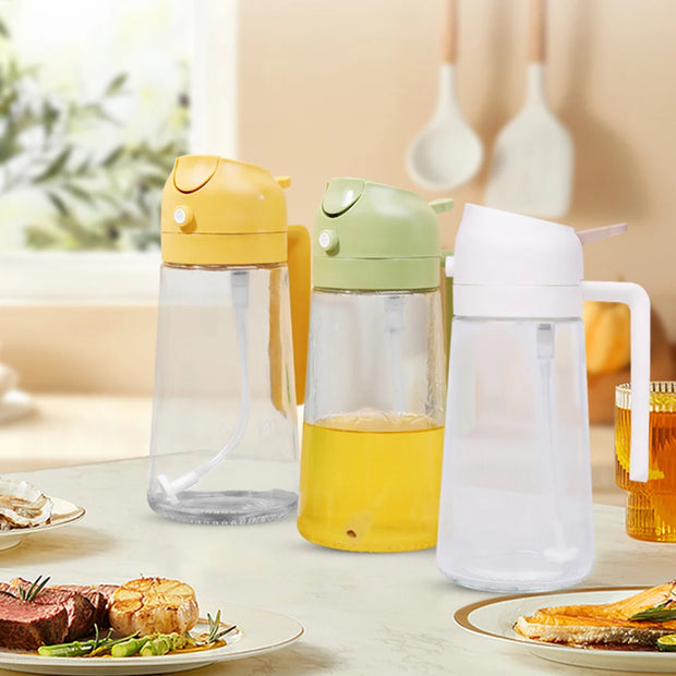 Olive Oil Dispenser Bottle 2-In-1 Cooking Oil Sprayer 470ml Glass Spray Bottle With Dumper Food Grade Oil Mist Machine Suitable